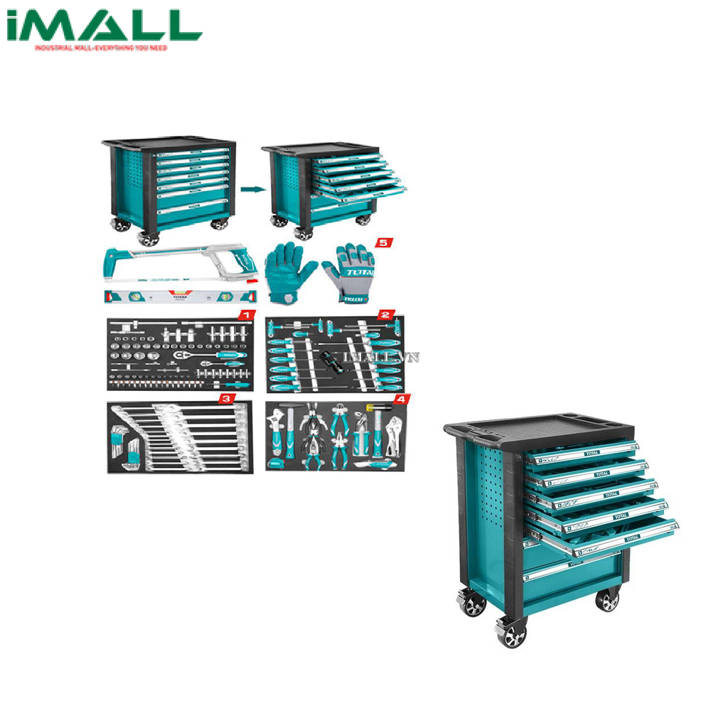 Xe đựng đồ nghề 7 ngăn 162 chi tiết Total THPTCS71621