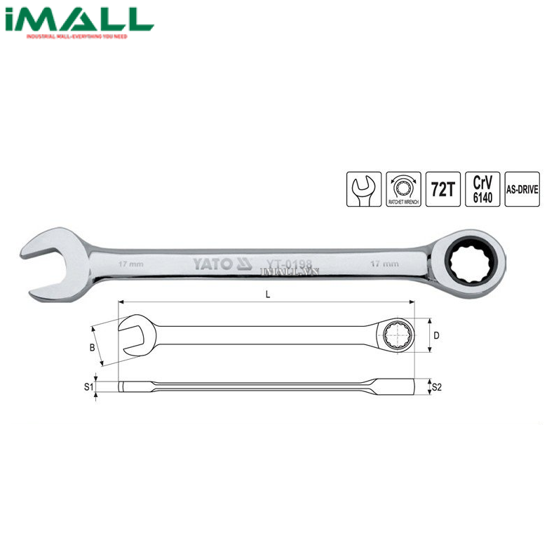 Cờ lê vòng miệng tự động (bóng) Yato YT-0206 (32mm)
