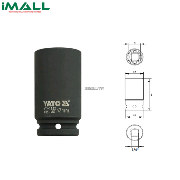 Khẩu mở ốc bulông loại dài Yato YT-1132 (3/4", 32mm)