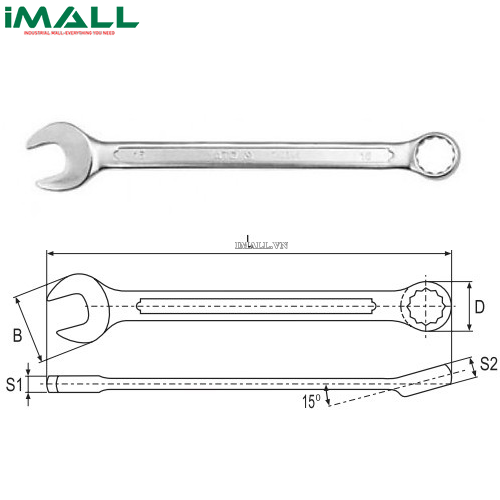 Cờ lê vòng miệng hệ mét Yato YT-0336 (7mm)