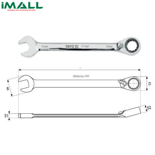 Cờ lê vòng miệng tự động đảo chiều có chốt khóa Yato YT-1658 (15mm)