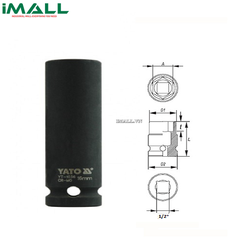 Khẩu tuýp vặn dài Yato YT-1036 (1/2" , 16mm)