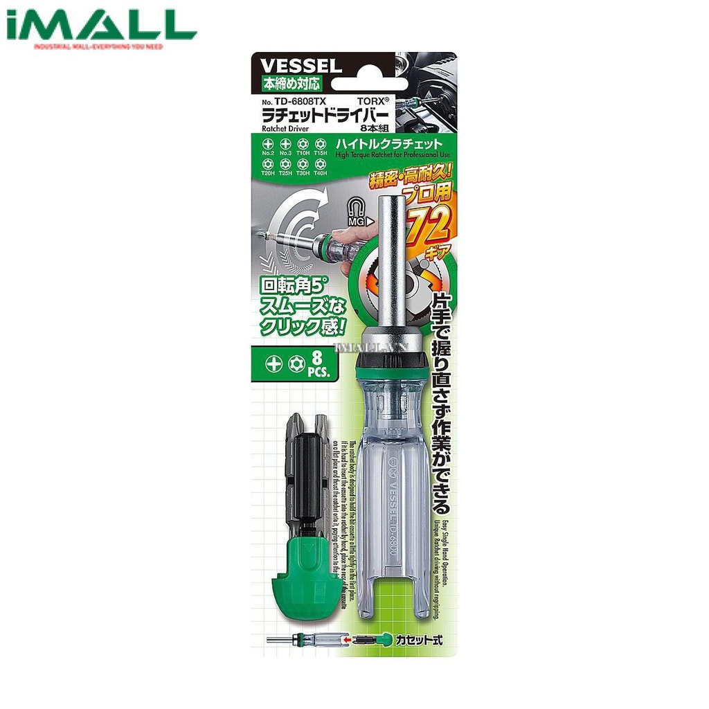 Tô vít thay đổi đầu vặn Vessel TD-6808TX (8 đầu vít)