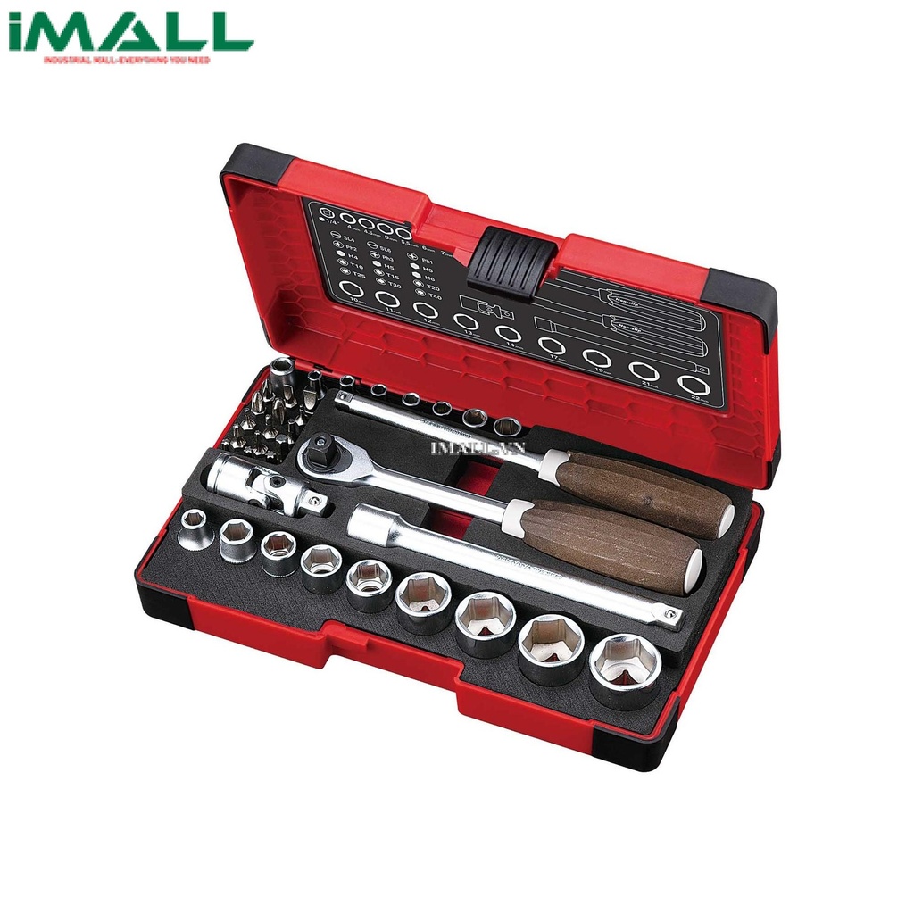 Bộ cờ lê đầu khẩu tay cầm gỗ Vessel HRW2303M-W (36 chi tiết)