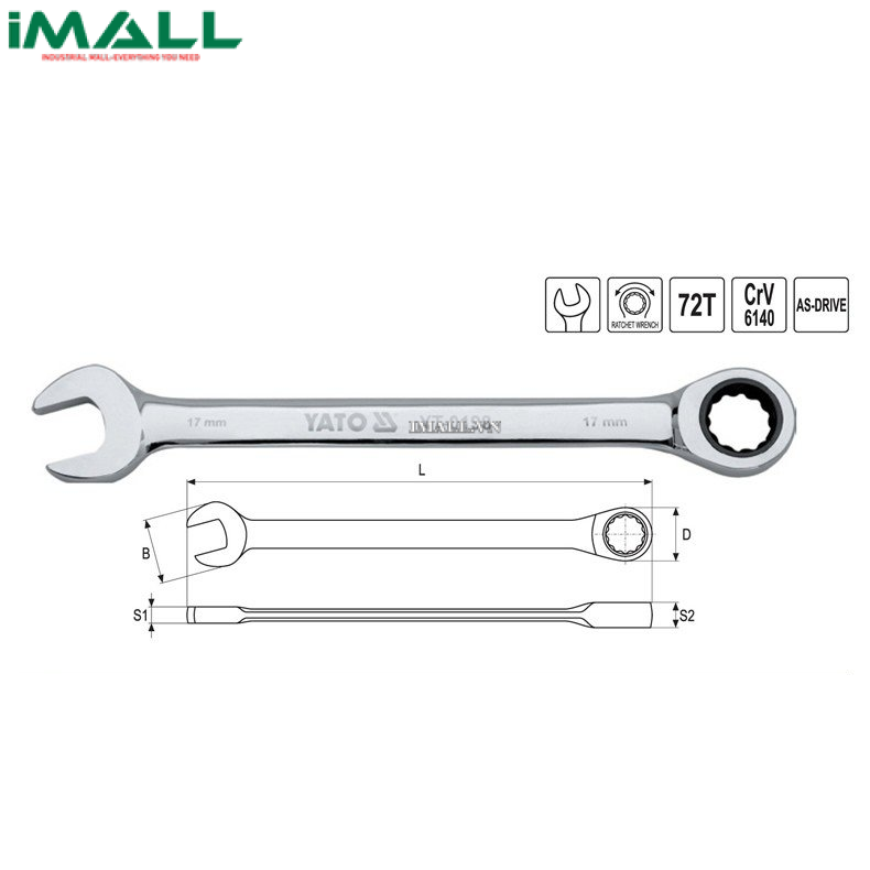 Cờ lê vòng miệng tự động (bóng) Yato YT-0204 (27mm)