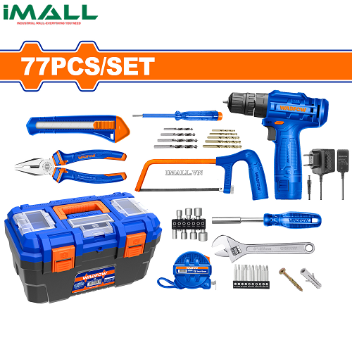 Bộ 77 món dụng cụ cầm tay kèm Máy khoan dùng pin 12V(WCDS510） Wadfow WDT1B77