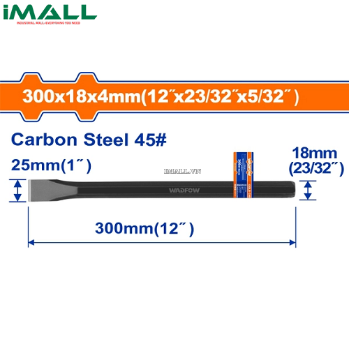 Mũi đục dẹp nguội 25x18x300mm Wadfow WCC0301