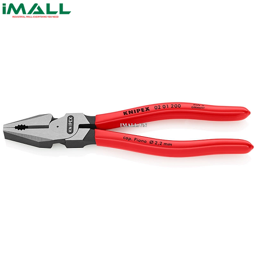Kìm Đa Năng Lưỡi Cắt 63 HRC Dài 200mm, Tay nhựa đỏ Knipex 02 01 200