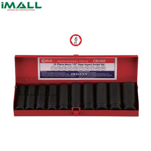 Bộ Khẩu Loại Dài Dùng Cho Súng 1/2'' GENIUS CM-008 (10 Chiếc 11mm~24mm)