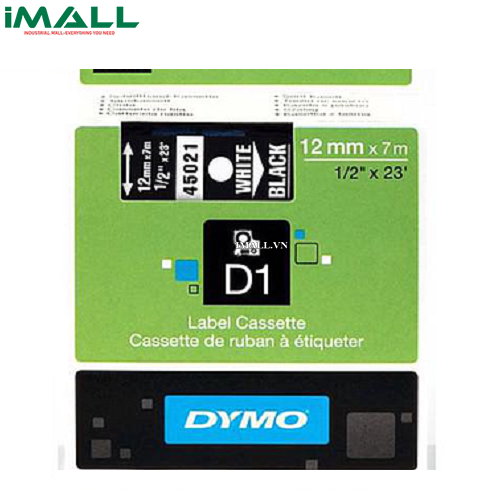 Tem nhãn D1 chữ trắng trên nền đen DYMO 63020707 (12mm x 7m)