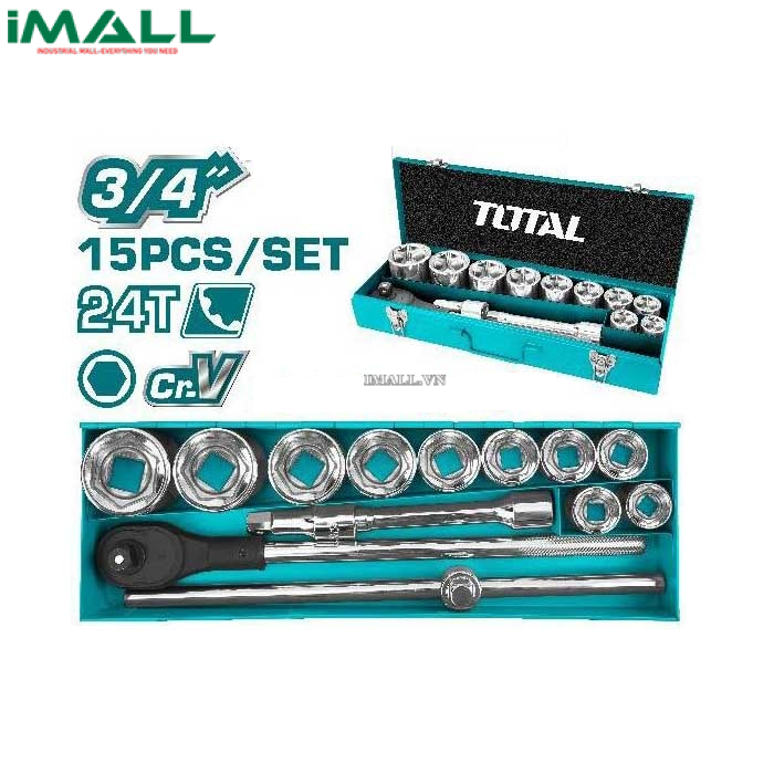 Bộ tuýp (3/4") và cần mở 15 chi tiết Total THT341151