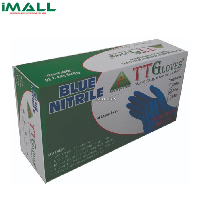 Găng tay y tế Nitrile màu xanh nhạt 3.5gr TT Gloves