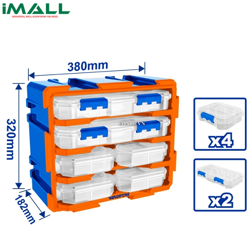 Bộ tủ gồm 2 hộp nhựa chia 13 ngăn và 4 hộp nhựa chia6 ngăn đựnglinh kiện380x182x320mm Wadfow WTB8346