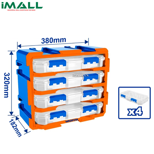 Bộ tủ gồm 4 hộp nhựa chia 13 ngăn đựng linh kiện 380x182x320mm Wadfow WTB8344
