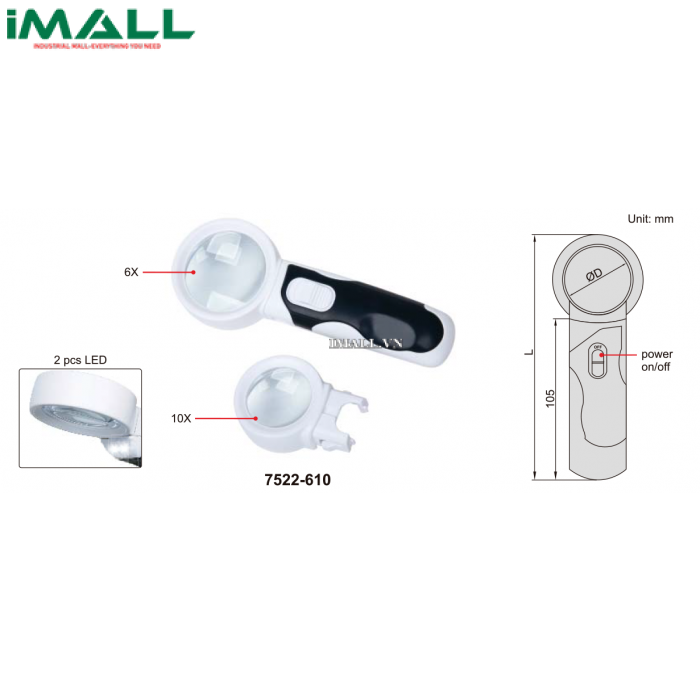 Kính lúp với 2 ống kính INSIZE 7522-610 (6X / 10X)