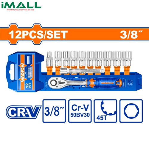 Bộ 12 chi tiết tay vặn đầu tuýp 3/8" Wadfow WST3212