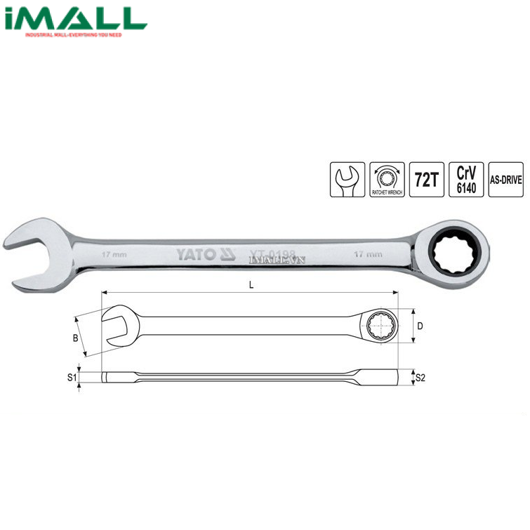 Cờ lê vòng miệng tự động (bóng) Yato YT-0202 (24mm)