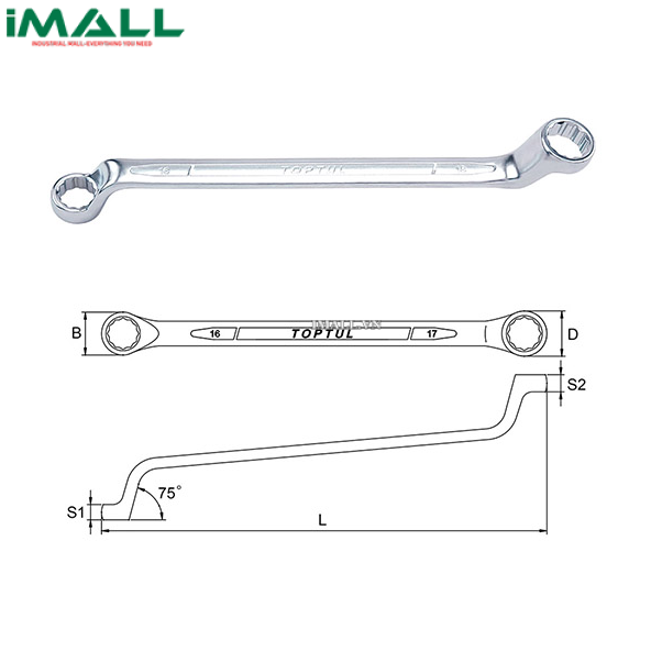 Cờ lê 2 đầu vòng 75 độ TOPTUL AAEI0607 (6x7 mm)