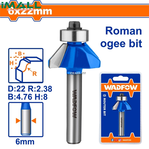Mũi phay gỗ đánh chỉ cổ điển 6x6x32mm Wadfow WRG5404