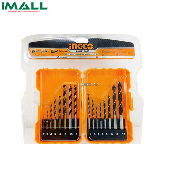 Bộ mũi khoan đa năng 16 chi tiết Ingco AKDL11601