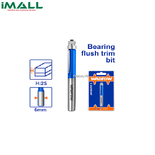 Mũi phay gỗ thẳng bi dưới 6x6x12.7mm Wadfow WRG7404