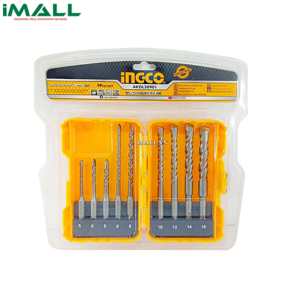 Bộ mũi khoan bê tông đuôi gài 9 chi tiết Ingco AKDL30901 (5-16mm )