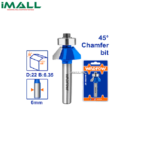 Mũi phay gỗ vát 45° 6x6x22mm Wadfow WRG3401