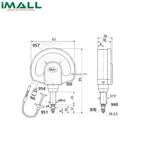 Đồng hồ so kiểu cơ (1004 ZT, ± .0050", IP54) Mahr 4333905KAL