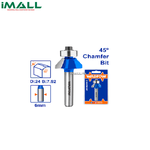 Mũi phay gỗ vát 45° 6x6x24mm Wadfow WRG3402