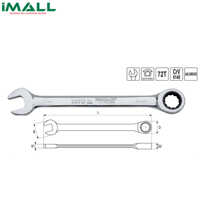 Cờ lê vòng miệng tự động (bóng) Yato YT-0191 (10mm)