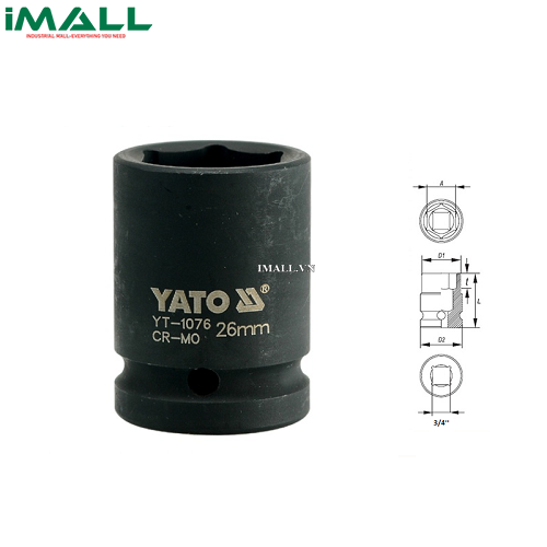 Khẩu mở ốc cho súng Yato YT-1076 (3/4" , 26mm)