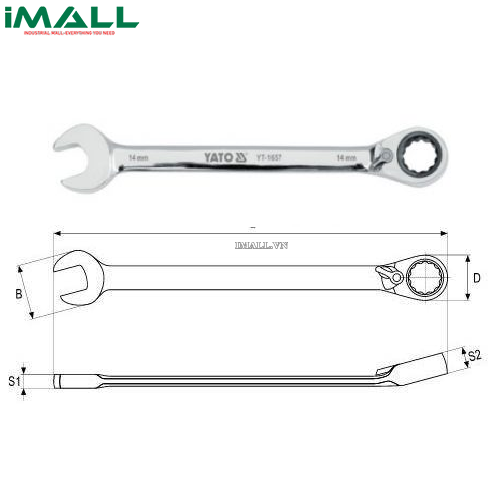 Cờ lê vòng miệng tự động đảo chiều có chốt khóa Yato YT-1664 (21mm)