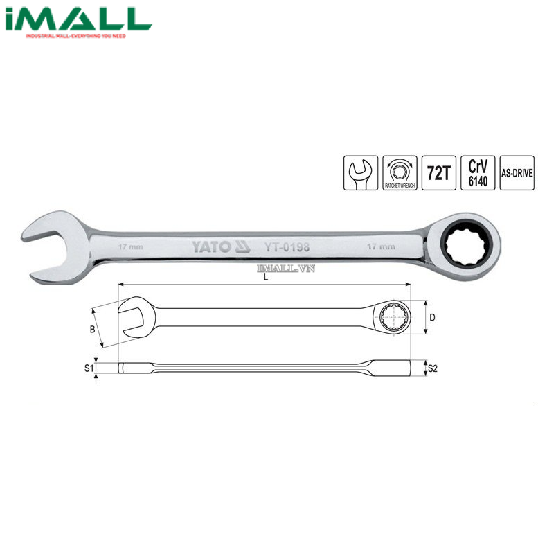 Cờ lê vòng miệng tự động (bóng) Yato YT-0205 (30mm)