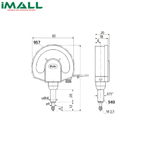 Đồng hồ so kiểu cơ (1010ZT, ± .0100", IP54) Mahr 4332905