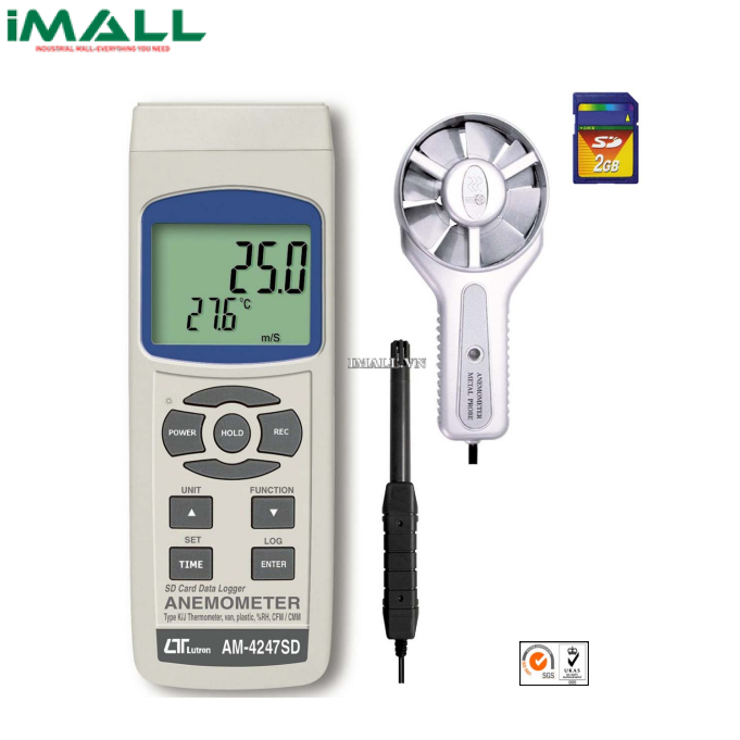 Máy đo tốc độ/lưu lượng gió, nhiệt độ, độ ẩm/điểm sương LUTRON AM-4247SD (0.4 - 35.0 m/s)