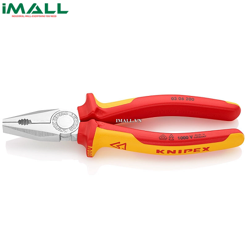 Kìm Đa Năng Lưỡi 60HRC dài 200mm Cách Điện VDE 1000 Volt Knipex 03 06 200