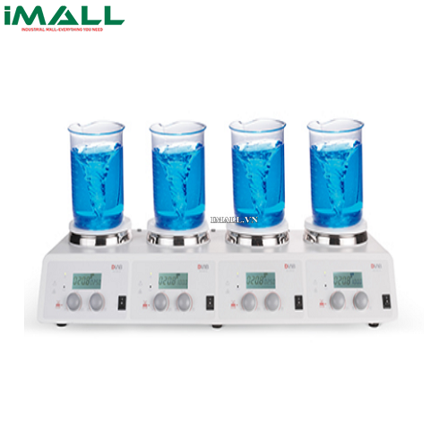 Máy khuấy từ gia nhiệt 4 vị trí LCD DLAB MS-H340-S4 package (200~1500rpm; 25~340°C; gồm PT1000 &amp; bộ kẹp)