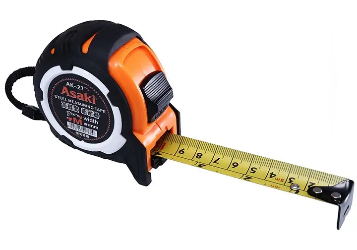 Thước cuộn thép nền vàng Asaki AK-2765 (hệ inch và mét)