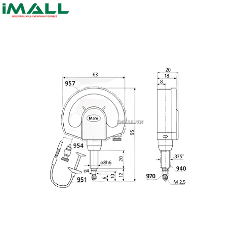 Đồng hồ so điện tử (Maxµm III, ±1.99mm/±.100", IP54) Mahr 2033114