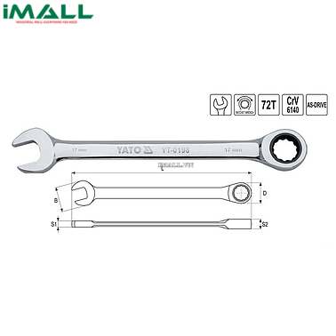 [474687343674] Cờ lê vòng miệng tự động (bóng) Yato YT-0199 (18mm)