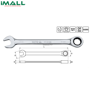 [929856343676] Cờ lê vòng miệng tự động (bóng) Yato YT-0198 (17mm)