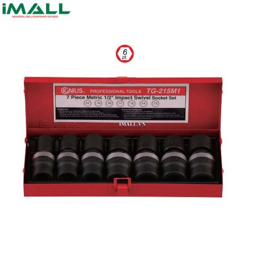 [878355433398] Bộ Khẩu Khớp Xoay Dùng Cho Súng 1/2" GENIUS TG-215M1 (7 Chiếc 13mm~21mm)